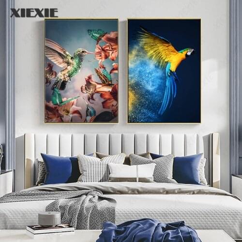 Parrot Wall Art Canvas Painting Home Decor Watercolor Bird Animal Print Poster Modern Home Classical Picture for Living Room