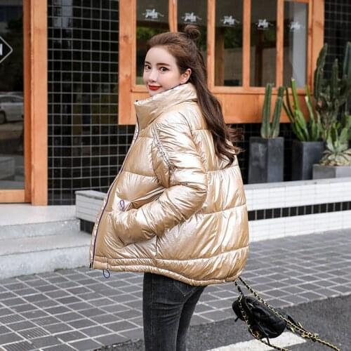 New 2019 bright face down cotton padded jacket thickened Korean Short loose female student BF bread coat cotton fashion