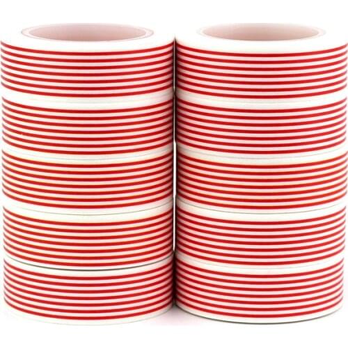 NEW 10PCS/lot Decor Red Lines Diagonal Stripes and Dots Washi Tapes Paper for Scrapbook Adhesive Xmas Masking Tapes Stationery