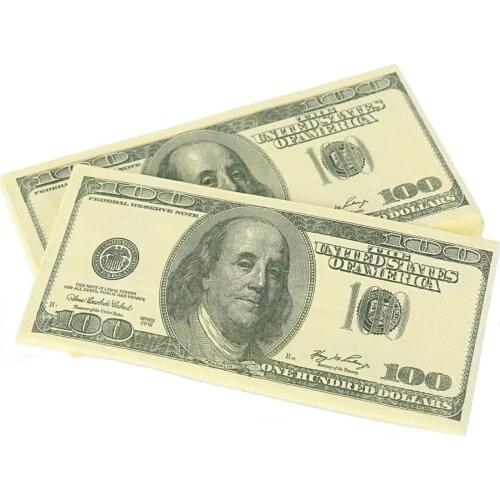 1Pack $100 Dollars Bill Funny Money Disposable Napkin Paper Towel Party Supplies Delicate Gift Wedding Halloween Christmas