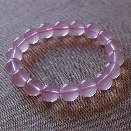 Genuine Star Light Rose Pink Quartz Natural Stone Bracelets For Women Female Stretch Crystal Round Bead Bracelet 12mm 13mm 14mm