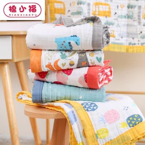 Cotton baby gauze bath towel six-layer washing, summer cool quilt for infants and young children, baby printing quilt towels