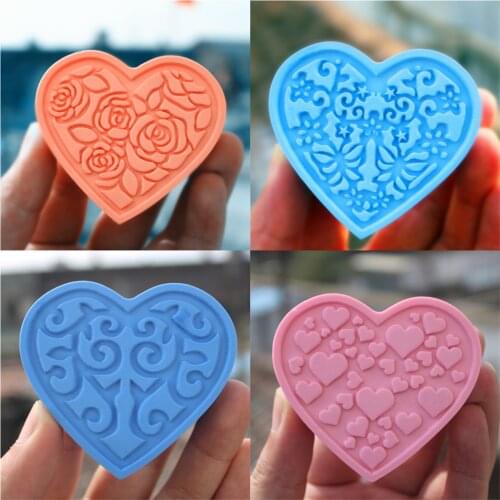 PRZY Heart-shaped Carved Pattern Scented Silicone Soap 2D Candle Molds Soap Candle Mold Clay Resin Moulds