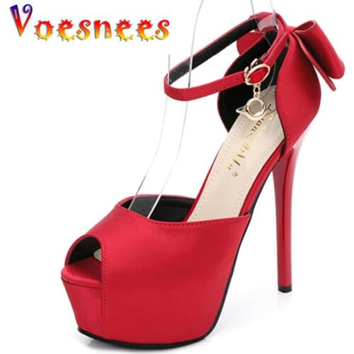 Red High Heels Summer Womens Sandals High-heeled Women Shoes Satin Bows Sex Appeal Womens Shoes Wedding Shoes Nightclub Party