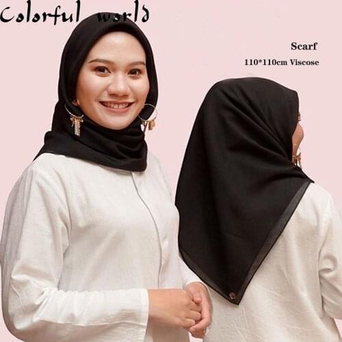 Solid Color Hijab Cotton 110*110 Cm Kerchief Womens Fashion Malaysia Scarf New Muslim Headscarf Lady Bag Turban Elegant Scarves