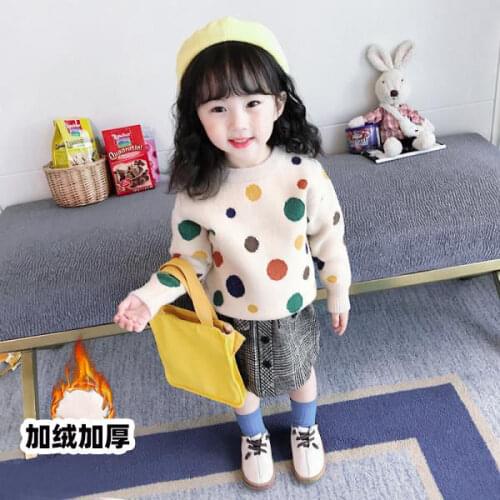 Girls sweater 2021 new autumn childrens Pullover Sweater Baby Plush thickened autumn and winter bottoming shirt