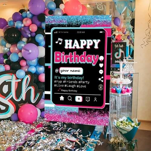 TIKTok Backdrop Personalized Name Music Birthday Party Decorations Birthday Party Backdrop for Teens Social Media Theme Birthday