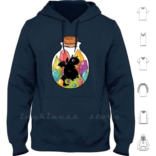 Dragon In A Bottle Hoodie Long Sleeve Dragon Bottle Jar Trapped Magic Creature Mythological Gem Gems Gemstone