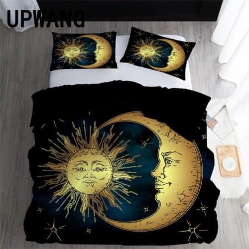 UPWANG 3D Bedding Set Sun and Moon Printed Duvet/Quilt Cover Set Bedcloth with Pillowcase Bed Set Home Textiles
