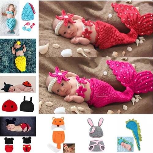 Crochet Knit Newborn Mermaid Tail Costume Baby Photography Props Clothes Animal Design Newborn Studio Accessories SG059