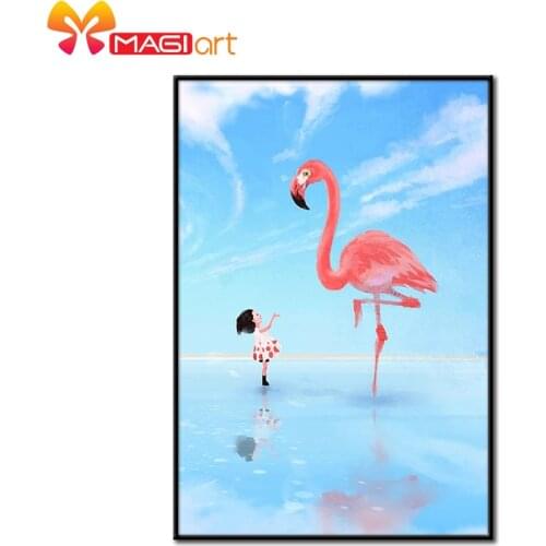 Cross stitch kits Embroidery needlework sets 11CT water soluble canvas patterns 14CT The girl and The Flamingo-NCMA022