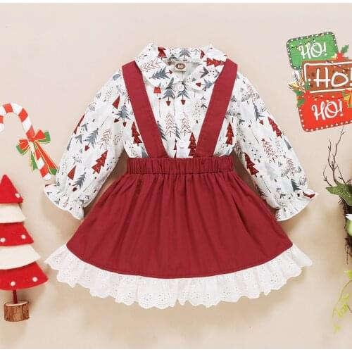 Little Infant Baby Girl’s Skirt Two Pieces Suit Fresh Leaves Print Long Sleeve Shirt and Flounce Suspender Skirt 1-4T 2021