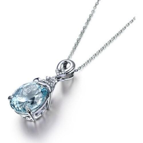 Womens 925 Silver Water Drop Pear Shape Aquamarine Zircon Pendant Engagement Wedding Gift Jewelry