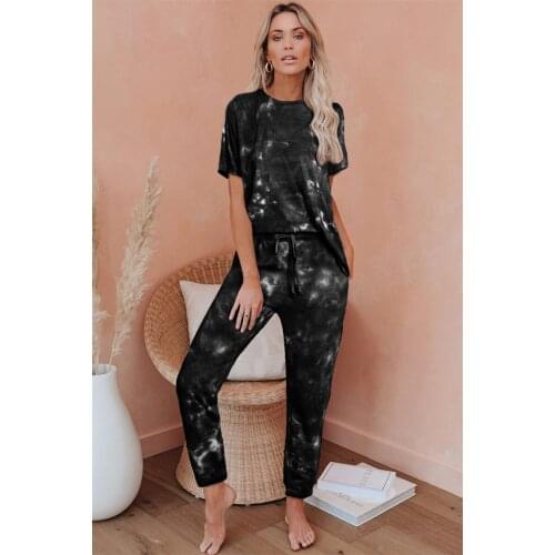 Tie Dye Tracksuit Womens Sets Summer Clothes Short Sleeve Pullover Top and Pants Suits Female Two Piece Set Streetwear Outfits