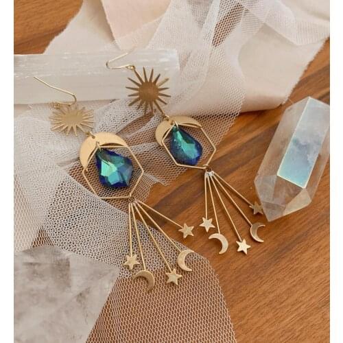 Celestial Moon Iridescent Statement Earrings Boho Hippie Bohemian Celestial Witchy Metaphysical Jewelry