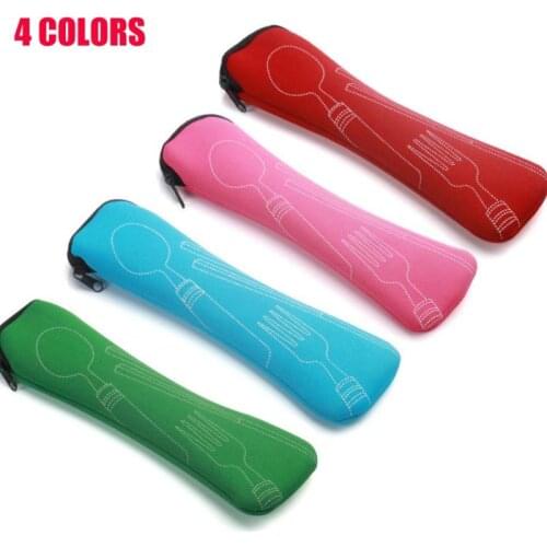 1pcs Kitchen Dinnerware Portable Printed Stainless Steel Spoon Fork Steak Knife Set Travel Cutlery Tableware With Bag