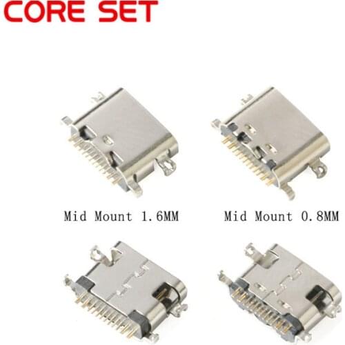 10pcs USB-3.1 SMT USB Connector Type C Horizontal Mid Mount 16P Female 1.6mm through board 0.8mm for charger adapter DIY Type C