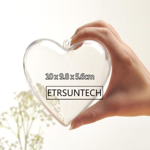 100pcs 10cm Heart Plastic Clear Christmas Decorations Hanging Ball Bauble Candy Ornament Xmas Tree Outdoor Decor Party Supply