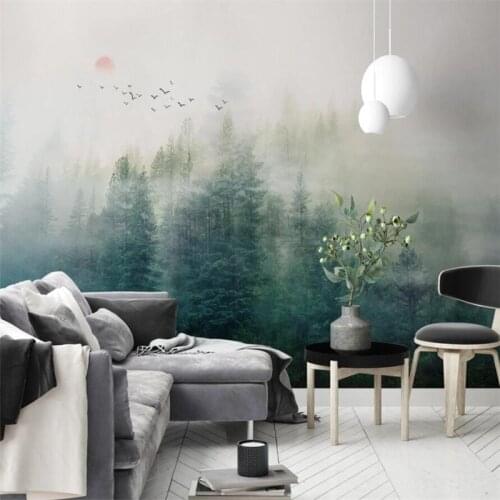 Milofi custom 3D wallpaper mural Nordic style foggy pine cloud mist distant mountain bird background wall home decoration wallpa