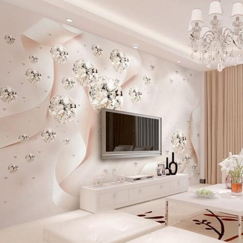 3D Stereoscopic Jewelry Pink Ribbon Crystal Ball Mural Wallpaper Living Room TV Sofa Background Wall Covering Home Decor Fresco