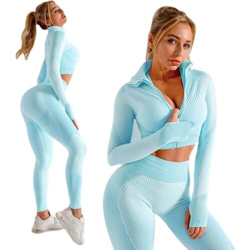 Seamless Women Yoga Sets Female Sport Gym suits Wear Running Clothes women Fitness Sport Yoga Suit Long Sleeve yoga clothing