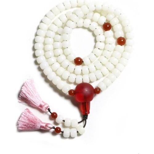 Handmade White Jade Budhi 108 Beads Red Agate Stand bracelet Jewelry kpop