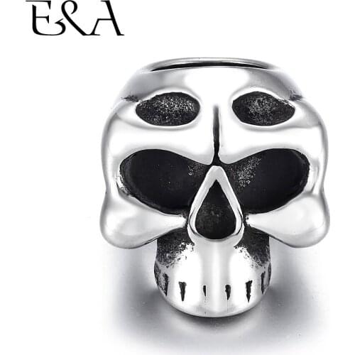 Stainless Steel Beads Skull Spacer Metal Large Hole 8mm Charm Slider DIY Men Bracelet Making Supplies Handmade Jewelry Findings