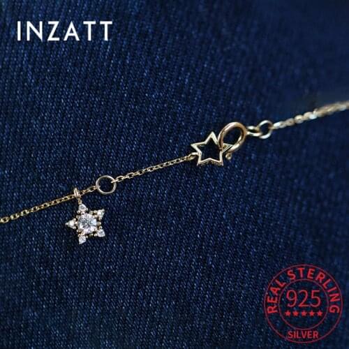 INZATT Real 925 Sterling Silver Zircon Star Pendant Choker 14K Necklace For Women Fine Jewelry Punk Accessories Drop Shipping