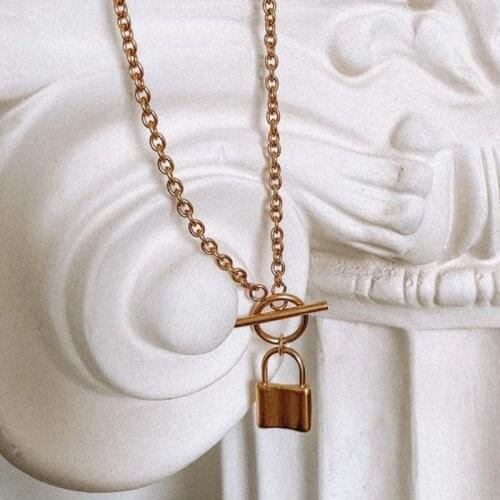 100% Stainless Steel Padlock Toggle Necklace Gold/Silver Color Metal Lock Toggle Chain Necklaces Choker Toggle Collares
