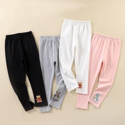 Girls Cotton Leggings Spring Autumn Cute Cartoon Bear Pattern Elastic Pants for Baby Kids Children Trousers