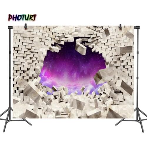 PHOTURT Brick Wall Backdrop Kids Birthday Bedroom Decoration Background Purple Sky Star Vinyl Photo Banner Photography Props
