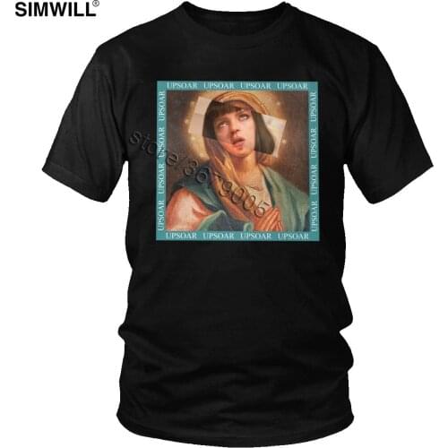 Movie Pulp Fiction Virgin Mary T shirt Men Short Sleeve Hip Hop Mia Wallace T-shirt Quentin Tarantino Streetwear Cotton Top Tees