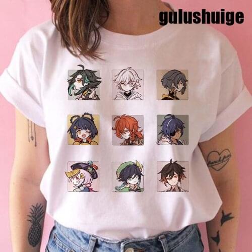 Manga Genshin Impact T-shirt Kawaii Harajuku Streetwear T Shirt FunnyGraphic Cute Anime Unisex Tshirt Hip Hop Top Tee Men Women