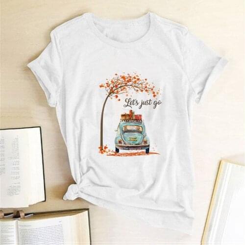 Car Maple Lets Just Go Print T-shirts Women Summer Graphic Tee Loose Vogue T Shirt Women Harajuku Aesthetic Clothes Travelism