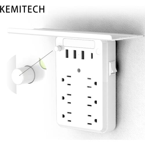HHT103 sloves outlet 6 AC With 3 USB Ports fast charger socket Type C with phone Detachablbe Shelf wall usb outlet for Household