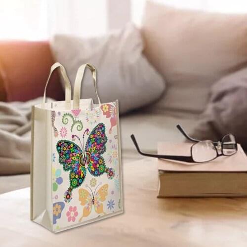 Butterfly Non-woven Canvas Tote Bag 5D DIY Painting Reusable Grocery Bags for Women Fashionable Art Handbag Shopping Daily