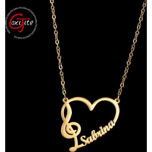 Goxijite Custom Private Name Heart Necklace For Women Stainless Steel Treble Spectrum Symbol Nameplate Necklaces Unique Gift