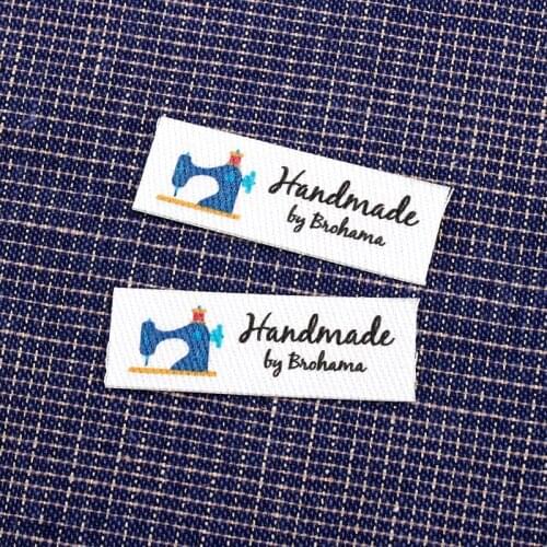 128 Custom Iron Labels, Logo or Text, Custom Design, iron on, Organic Cotton Fabric Name Label，Sewing machine (TB0108)