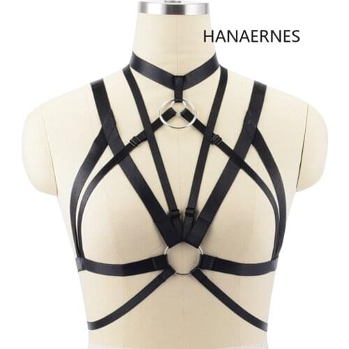 Fashion lingerie bondage harness women sexy Body Harness black gothic club Gothic Harajuku pentagram rave wear bondage bra