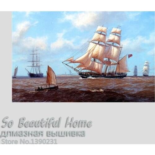 Fashion diy diamond painting Boat and sea full square rhinestone handcraft cross stitch room decorDiamond mosaic painting SF6445
