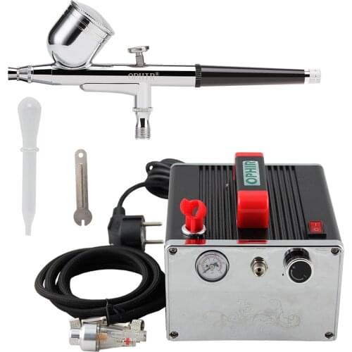 OPHIR Portable 0.3mm Airbrush Kit with Air Compressor for Model Hobby Cake Decorating Nail Art Airbrush Makeup Set _AC091+AC004