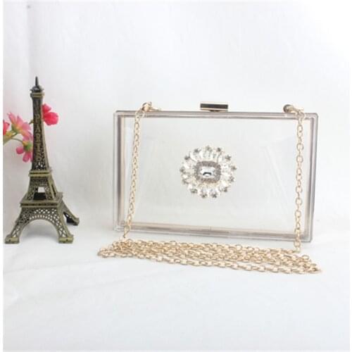 18x11CM 2020 Summer New Transparent Acrylic Flap Bag Clutch Bag Diamond Stick Flower Clutch Bag Dinner Bag Shoulder Bag a6135