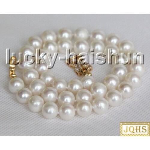 Natural 17" 11mm round white freshwater pearls necklace filled gold clasp j13291