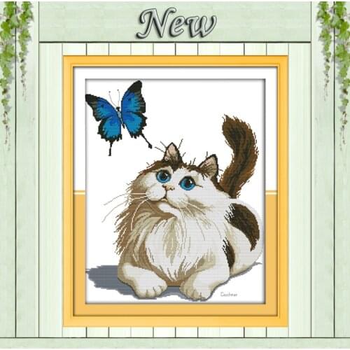 Lovely Cat and butterfly,Counted Printed on Canvas DMC 11CT 14CT Cross Stitch kit,Needlework Set hand made Embroidery,Home Decor