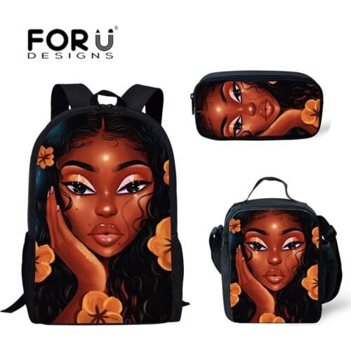 FORUDESIGNS 3pcs/set School Bags for Girls Shoulder Book Bag Children Black Women Art African Printing School Bag Kids Satchel