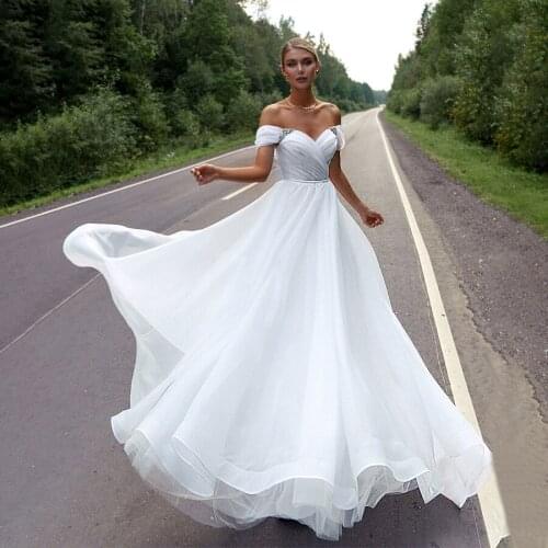 Off the Shoulder with Rhinestones Elegant Empire Waist Wedding Dress Sweep Train vestido de novia sirena Bridal Gowns