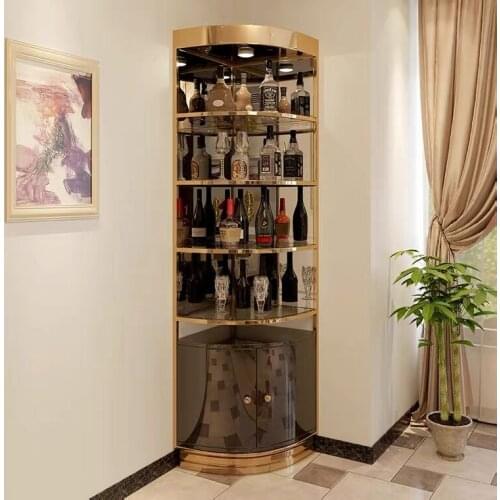 XH016 ChinaFurniture Manufacturing Factory Modern Light Luxury Stainless Steel Galvanized Tempered Glass Wine Cabinet
