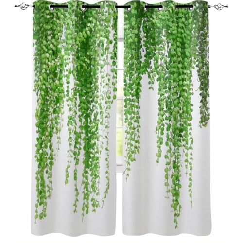 Plant Green Rattan Leaves Window Curtains Bedroom Kitchen Drapes Panel Home Decor Curtains for Living Room