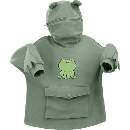 Harajuku Women Hoodie Frog Pullover Winter Hooded Casual Sweatshirts Autumn Winter Loose Top Doll Decoration Hoodies Moletom