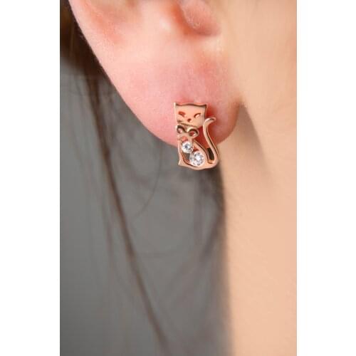 Womens Two Cubic Zirconia Cat Earrings Rose Plated 925 Sterling Silver Earrings Elegant Design Pleasing Appearance Quality Product 2021 Style Fashion new Jewelry Model